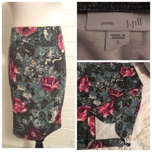 💚 J. JILL Skirt Floral Ponte Skirt Small
